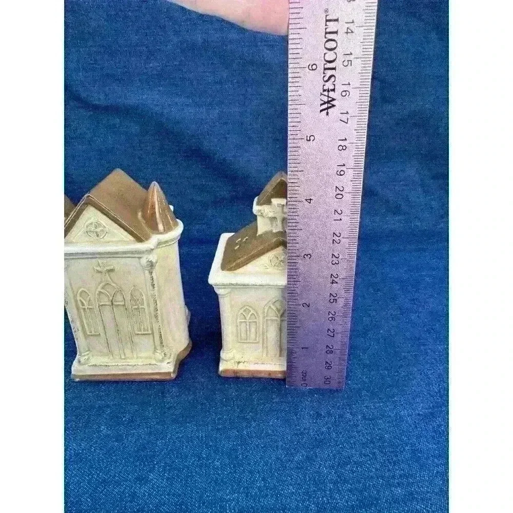 Vintage‎ Church Temple Religion Ceramic Salt & Pepper Shakers With Stand